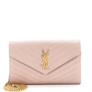 Saint Laurent Classic Monogram Wallet on Chain Matelasse Chevron Leather Medium