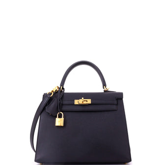 Hermes Kelly Handbag Black Epsom with Gold Hardware 25