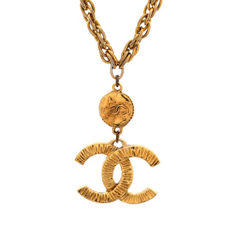 Chanel Vintage Medallion CC Drop Pendant Necklace Metal