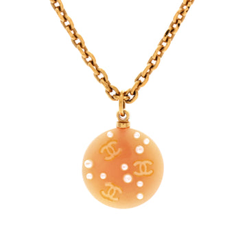 Chanel Multiple CC Round Pendant Necklace Metal with Resin and Faux Pearls