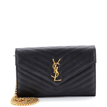 Saint Laurent Classic Monogram Wallet on Chain Matelasse Chevron Leather Medium