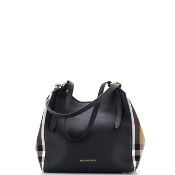 Burberry Canterbury Tote Leather and House Check Canvas Small