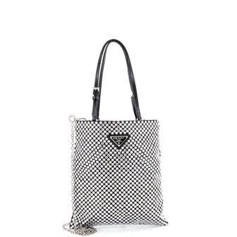 Prada Convertible Open Tote Crystal Embellished Satin Mini