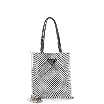 Prada Convertible Open Tote Crystal Embellished Satin Mini