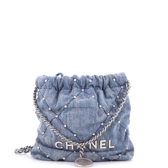 Chanel 22 Chain Hobo Quilted Studded Denim Mini