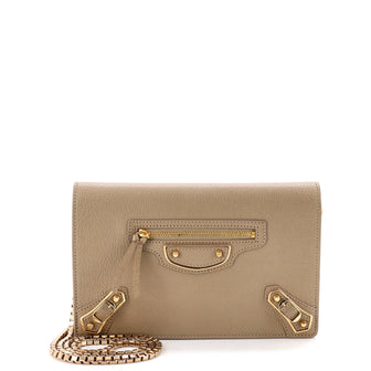 Balenciaga City Classic Metallic Edge Wallet on Chain Leather Small