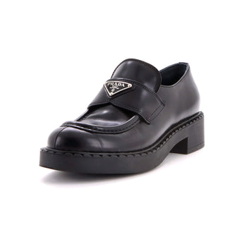 Prada Women's Triangle Logo Loafers Spazzolato Leather