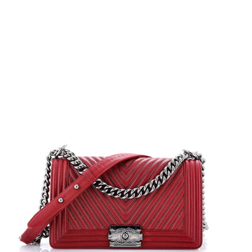 Chanel Boy Flap Bag Chevron Calfskin with Micro Chain Detail Old Medium