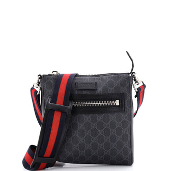 Gucci Web Strap Front Zip Messenger Bag GG Coated Canvas Small