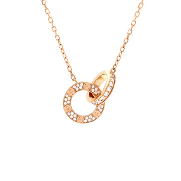 Cartier Love Interlocking Pave Necklace 18K Rose Gold and Diamonds