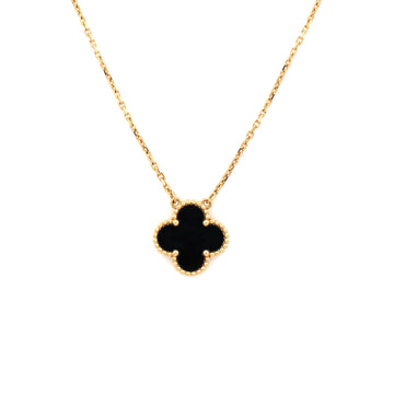 Van Cleef & Arpels Vintage Alhambra Pendant Necklace 18K Yellow Gold and Onyx