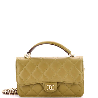 Chanel Classic Top Handle Flap Phone Holder with Chain Quilted Lambskin