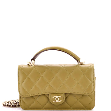 Chanel Classic Top Handle Flap Phone Holder with Chain Quilted Lambskin