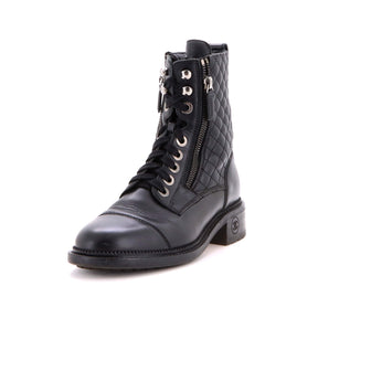 Chanel Women's CC Zip Up Combat Boots Quilted Leather