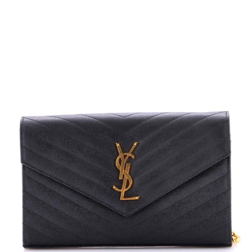 Saint Laurent Classic Monogram Wallet on Chain Matelasse Chevron Leather Medium