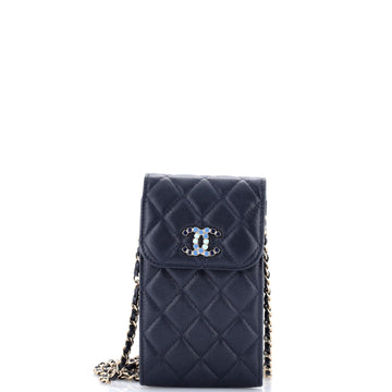Chanel Crystal CC Flap Phone Holder Crossbody Bag with AirPods Pro Case Quilted Caviar