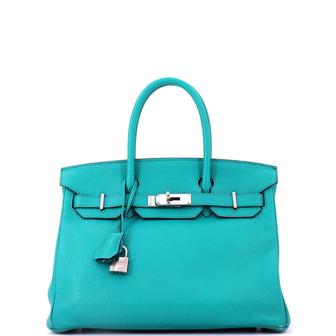 Hermes Birkin Handbag Blue Clemence with Palladium Hardware 30