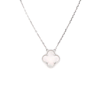 Van Cleef & Arpels Vintage Alhambra Pendant Necklace 18K White Gold and Mother of Pearl