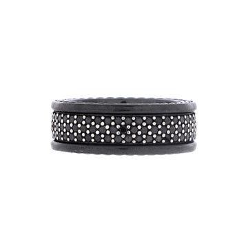 David Yurman Streamline 3 Row Band Ring Titanium with Sterling Silver and Black Diamonds