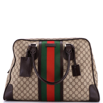 Gucci Web Zip Weekender Tote GG Coated Canvas Large