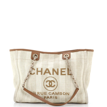 Chanel Deauville Tote Striped Mixed Fibers Small