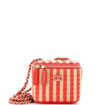 Chanel Classic Vanity Case with Chain Striped Raffia and Jute Mini