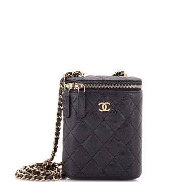 Chanel Vertical Classic Vanity Case with Chain Quilted Caviar Small
