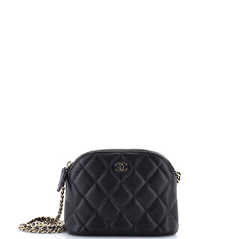 Chanel CC Dome Zip Clutch with Chain Quilted Caviar Mini