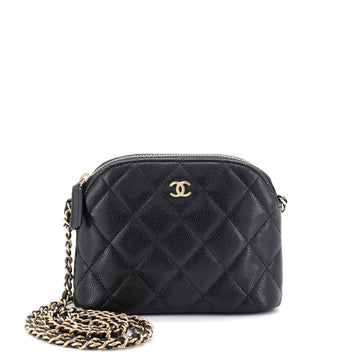 Chanel CC Dome Zip Clutch with Chain Quilted Caviar Mini