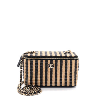 Chanel Classic Vanity Case with Chain Striped Raffia and Jute Small