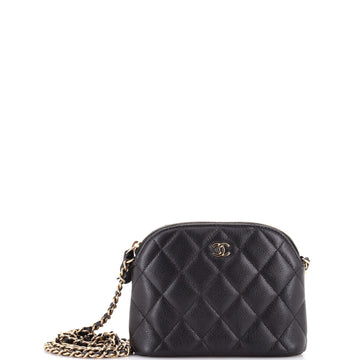 Chanel CC Dome Zip Clutch with Chain Quilted Caviar Mini