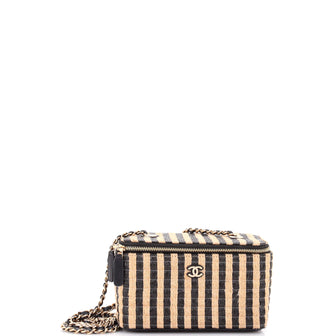 Chanel Classic Vanity Case with Chain Striped Raffia and Jute Small