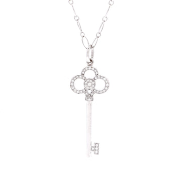 Tiffany & Co. Crown Key Pendant Necklace 18K White Gold with Diamonds