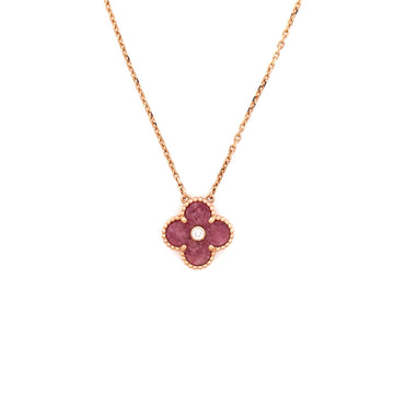 Van Cleef & Arpels Vintage Alhambra Pendant Necklace 18K Rose Gold and Rhodonite with Diamond