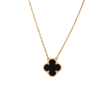 Van Cleef & Arpels Vintage Alhambra Pendant Necklace 18K Yellow Gold and Onyx
