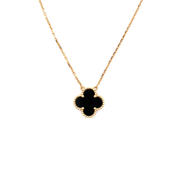 Van Cleef & Arpels Vintage Alhambra Pendant Necklace 18K Yellow Gold and Onyx