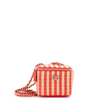Chanel Classic Vanity Case with Chain Striped Raffia and Jute Mini