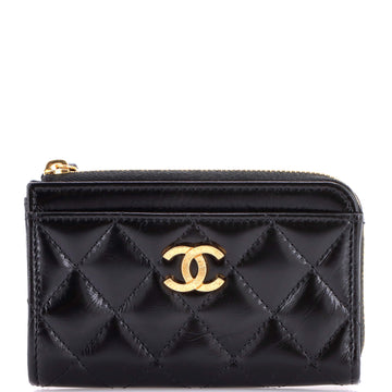 Chanel Textured CC Zip Around Card Holder Quilted Lambskin
