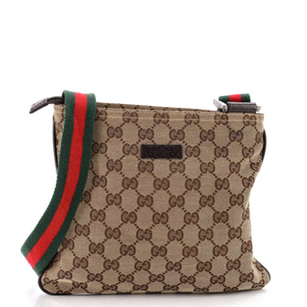 Gucci Web Strap Zip Messenger Bag GG Canvas Small