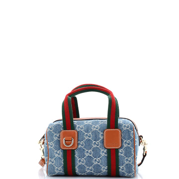 Gucci GG Boston Convertible Top Handle Bag GG Denim Mini
