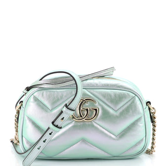 Gucci GG Marmont Shoulder Bag Chevron Iridescent Leather Small