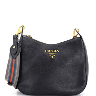 Prada Striped Strap Zip Hobo Vitello Daino Medium