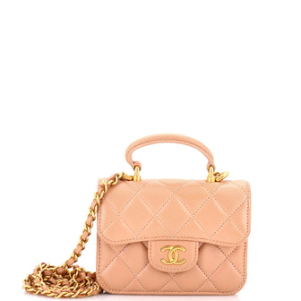 Chanel Top Handle Flap Coin Purse with Chain Quilted Lambskin