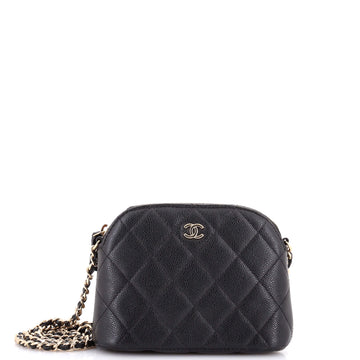 Chanel CC Dome Zip Clutch with Chain Quilted Caviar Mini