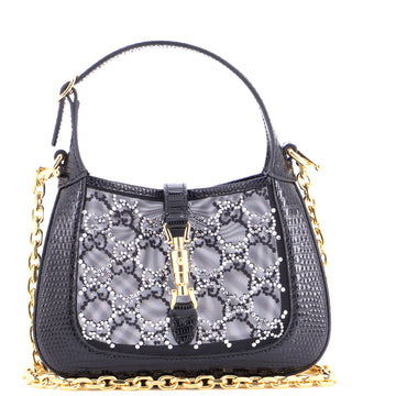 Gucci Jackie 1961 Chain Hobo Crystal GG Embellished Mesh with Lizard Mini