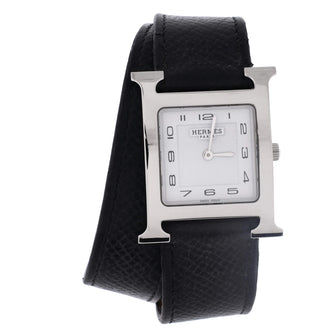 Hermes Heure H Double Tour Quartz Watch Plated Metal and Leather 26