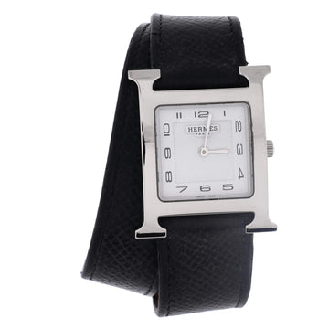 Hermes Heure H Double Tour Quartz Watch Plated Metal and Leather 26