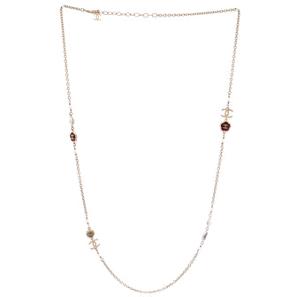Chanel CC Camellia Station Long Necklace Metal with Faux Pearls and Resin