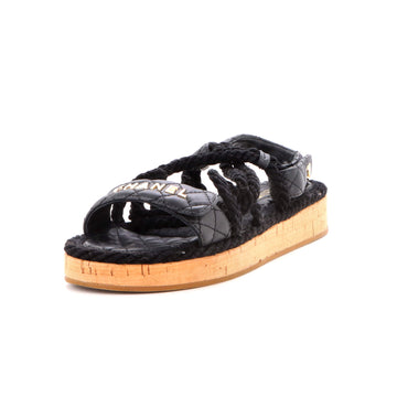 Chanel Women's Cord Velcro Dad Sandals Quilted Leather and Cork