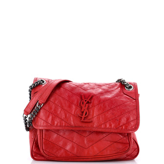 Saint Laurent Niki Chain Flap Bag Matelasse Chevron Leather Medium